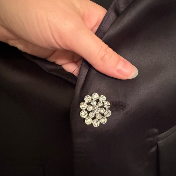 NWT Sincerely Jules Satin Blazer with Feather Cuff Sleeves and Jeweled Button - Picture 3 of 11